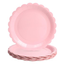PARTY GO 16Pcs Pink Paper Plates 7" 18cm, Party Plates Disposable Supplies Pack for Birthday, Baby Shower, Holiday Wedding Graduation Party Decorations
