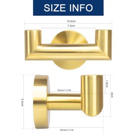 QNIIAED 2 Pcs Double Door Hooks，Bathroom Towel Hooks Screw in SUS 304 Stainless Steel Heavy Duty Robe Coat Hooks Wall Mounted for Bedroom or Kitchen(Brushed Brass Gold)