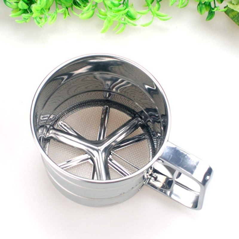 Stainless Steel Shaker Sieve Cup Mesh Crank Flour Sifter with