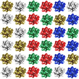 Extrapins 200 Pcs Mini Christmas Gift Bows, 1 Inch Mini Bows, Adhesive Present Bow, Metallic Star Bow for Presents Holiday Party Decoration Christmas DIY Gift Wrapping, Assorted Colors