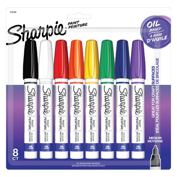 SHARPIE Oil-Based Paint Markers, Medium Point, Assorted Colors, 8 Count - Great for Rock Painting
