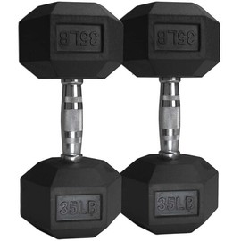 Titan Fitness 35 LB Pair Free Weights, Black Rubber Coated Hex Dumbbell, Ergonomic Cast Iron Handle, Strength Training