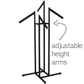 Only Garment Racks - Clothing Rack - Heavy Duty Textured Black Finish - 4 Way Clothes Rack, Adjustable Height Decorative Blade Waterfall Arms, Perfect for Retail Clothing Store Display