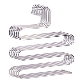 devesanter Pants Hangers Non-Slip S-Shape Trousers Hangers Stainless Steel & Rubber Clothes Hangers Closet Storage Organizer for Pants Jeans Scarf (6 Pack with 10 Clips)