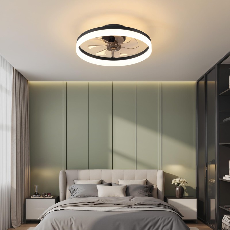 PUSU 15.8" Low Profile LED Ceiling Fans with Light, Reversible