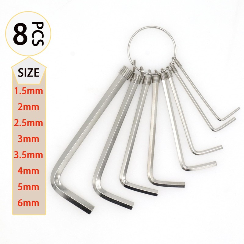 8pcs Silver Allen Wrenches Set, 1.5-6 mm Hex Key Key