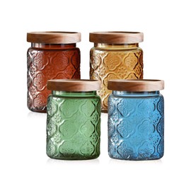 PENGSHU Glass Jars with Airtight Lids – Vintage Canisters Sets for Bathroom and Kitchen Countertop, for Storage Candy, Coffee, Cookie, Apothecary, Sugar, Tea, 4 Colors Begonia, 24 OZ