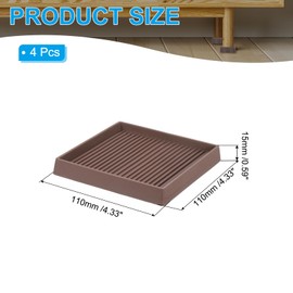PATIKIL 4"x4" Square Rubber Furniture Pads, 4 Pack Non Slip Caster Cups Anti Skid Floor Protectors for Furniture Feet Bed Couch Chair Table Stopper, Brown