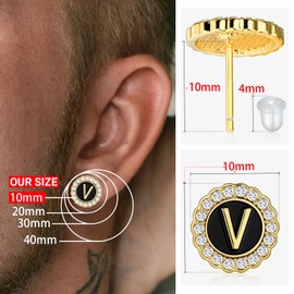 18K Gold or Silver Tone Initial Stud Earrings for Men, Mens Jewelry or Accessories (Designed By HAWSON), Brass, Rhinestone