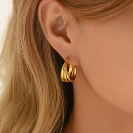 RATVIU Gold Hoop Earrings for Women 18K Gold Plated Thick Hoop Earrings Trendy Chunky Earring Dainty Hypoallergenic Dangle Earring