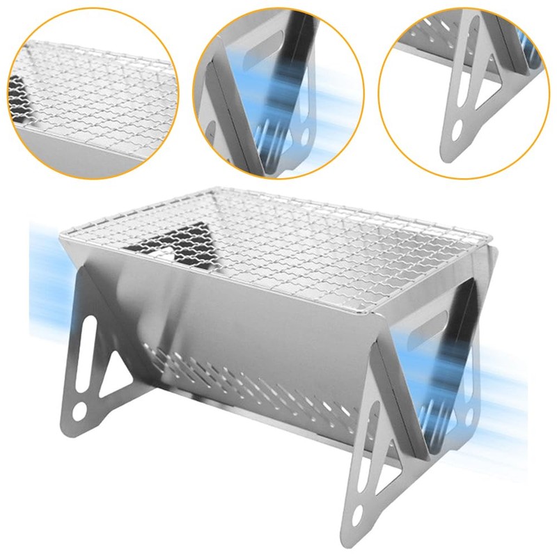 Stainless Steel BBQ, Portable Grill, Multi-Purpose Foldable Camping Stove, Ultra-Lightweight,