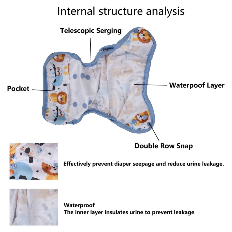 6pcs Baby Cloth Diaper Newborn Cute Pattern Waterproof Adjustable Breathable