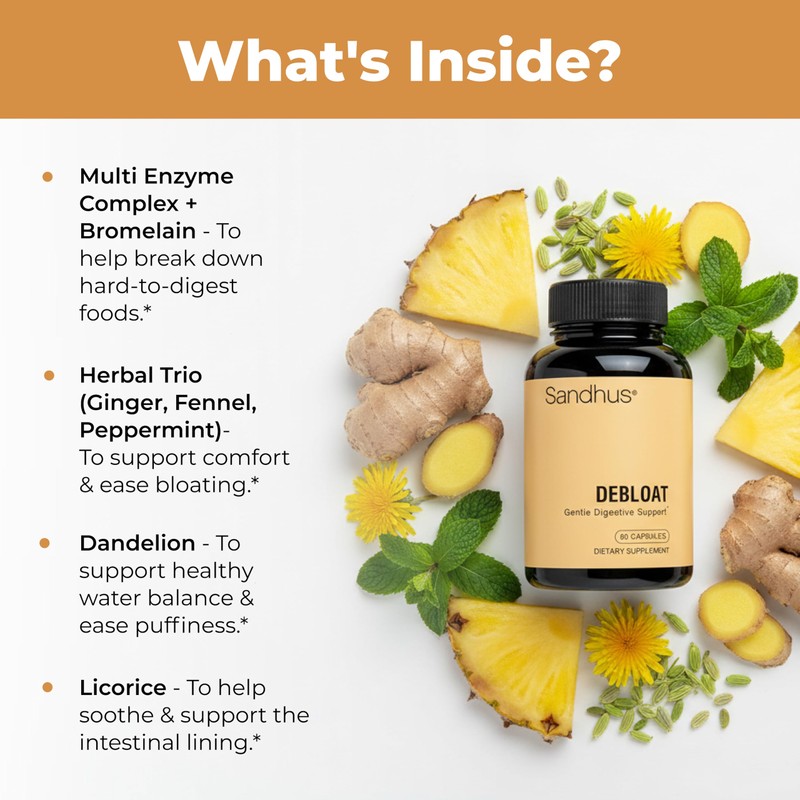 Sandhu's Debloat Digestive Enzymes Capsules | Helps Ease Bloating and