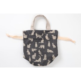 DDintex FLORET LONDON Drawstring Pouch, Miao, Gray, φ4.7 x 7.1 inches (12 x 18 cm) [Using Liberty Print]