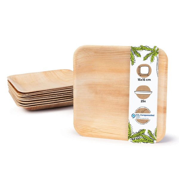 BIOZOYG Palm Leaf Tableware|6" Square Classic Plate|25 Pieces Palm Plates|Biodegradable and Compostable Serving Trays for Weddings, Parties, and Catering|Eco-Friendly & Compostable Dinnerware