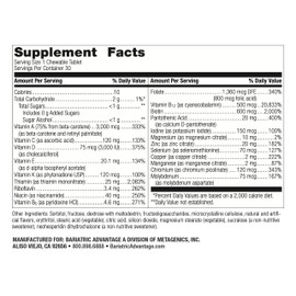 Bariatric Advantage Chewable Ultra Solo Without Iron - Once-Per-Day Daily Multivitamin - for Bariatric Surgery Patients - Thiamin, Vitamin A & More - Gluten-Free - Citrus - 30 Count