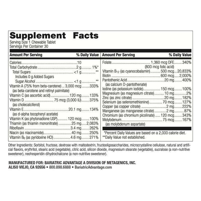 Bariatric Advantage Chewable Ultra Solo Without Iron - Once-Per-Day Daily