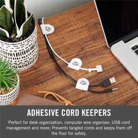 VELCRO Brand Cord Keepers | Charging Cord Organizer, Cord Holder for Nightstand, Desk | Removable Adhesive Backing | Soft Nylon Cable Clips | 5pk, White