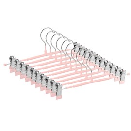 GUANJUNE Thin Trouser Hangers, Non-Slip Pant Hangers with Adjustable Clips, Space Saving Hangers for Clothes, Skirt, Jeans, Coat (Pink, 10)