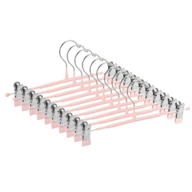 GUANJUNE Thin Trouser Hangers, Non-Slip Pant Hangers with Adjustable Clips, Space Saving Hangers for Clothes, Skirt, Jeans, Coat (Pink, 10)