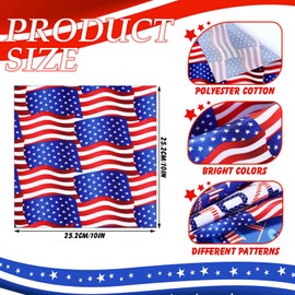 Mixweer 50 Pcs 10 x 10 Inch Patriotic Fabric Bundles 4th of July Independence Day Memorial Day Fabric Print Squares for Sewing DIY Crafts Patchwork Decoration, 50 Styles