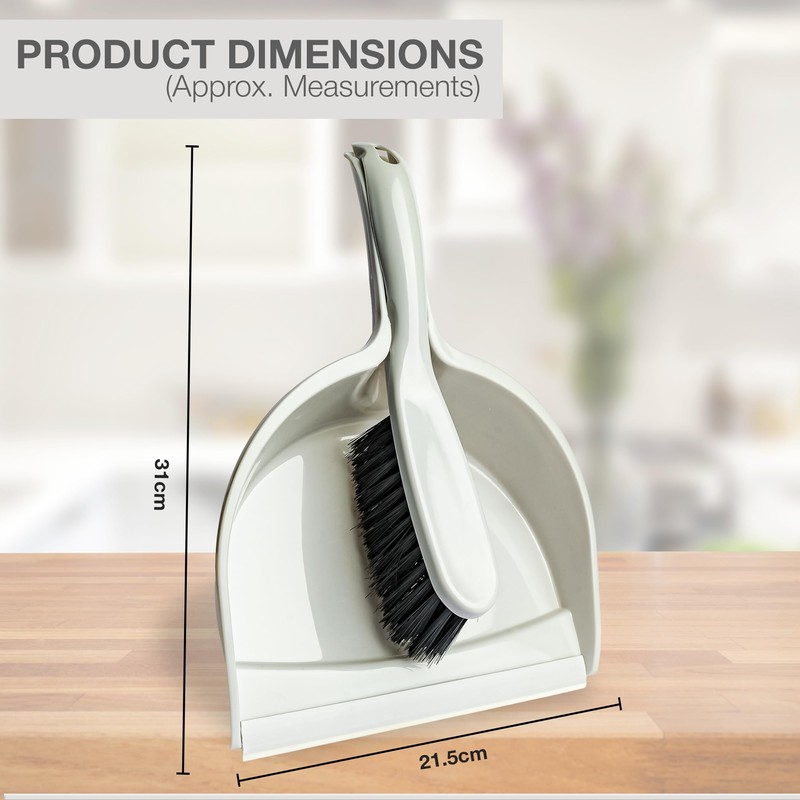 Grey Dustpan and Brush Set - Comfortable Grip Brush Handle