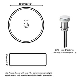 Focitland 13 Inch Stone Resin Bathroom Sink with Pop-Up Drain Combo,Round Vessel Sink Above Counter Modern Bathroom Vessel Sink Bowl (White)