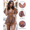 AIMCOO Women's Floral Print Deep V-Neck Romper Double Layer Ruffle
