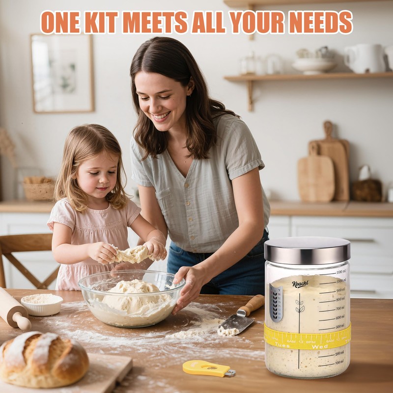 Koackl Sourdough Starter Jar, 40oz Sourdough Starter Kit with Magnetic