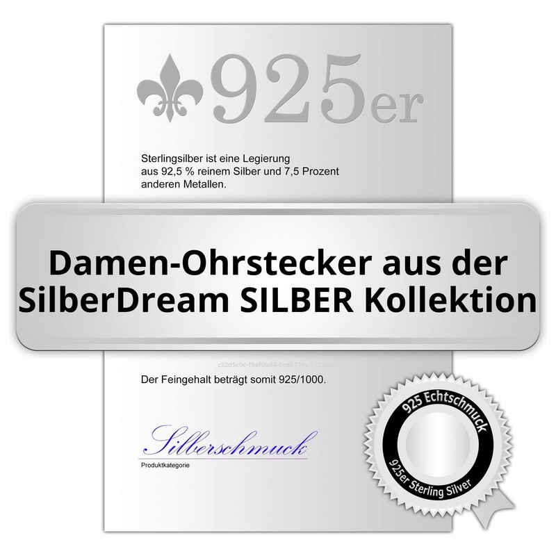 SilberDream SDO1738S Women's Silver Stud Earrings Zirconia Pearl Black, Sterling