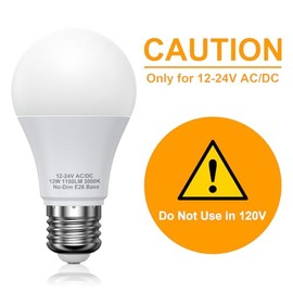 12V LED Light Bulbs, 12W 1050LM Warm White 3000K, 80W Equivalent 12-24Volt Low Voltage E26 Base AC/DC Light Bulbs for Off Grid Solar Lighting Marine B