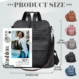 Puwuzixi Women's Backpack Waterproof Anti-Theft Lightweight PU Fashion Travel Multipurpose Convertible Purse Shoulder Bag Handbag Backpack, black