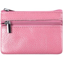 Y8HM Super Mini Leather Coin Purses Pouches, Double Zip Purse Pouch Change Wallet with Key Ring for Women Men Kids (Pink)
