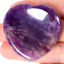 GUJOXILA Amethyst Worry Stone Stress Relief Healing Crystals Gemstones Gifts for Women Heart Meditation Polished Reiki Balancing Pocket Massage Crystal