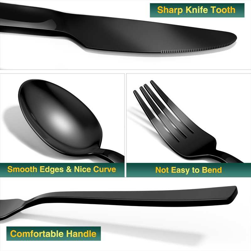60 Pieces Black Silverware Set, Premium Stainless Steel Flatware Set