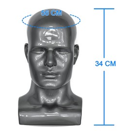 FLWAI PVC Silver Grey Male Mannequin Head Display Head Stand Wig Display Head Model Men Manikin Head Dolls for Display Headset, Headphone, Game Console, Hats, Wigs Jewellery(Silver Grey)