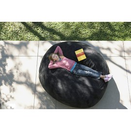 Giant Fur Bean Bag Chair Cover for Kids Adults, (No Filler) Living Room Furniture Big Round Soft Fluffy Faux Fur Beanbag Lazy Sofa Bed Cover (Black, 7FT)