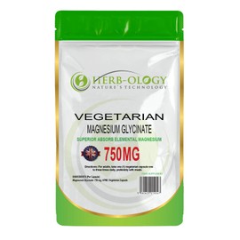 Herb-Ology Magnesium Glycinate Capsules | 60 Vegan Capsules | Magnesium Supplements | 750mg per Capsule | Highly Bioavailable, Dairy Free & Manufactured in The UK