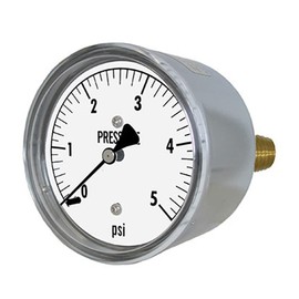 PIC Gauges LP2-254-30/0/30 Center Back Mount Dry Non-Fillable Low Pressure Gauge w/ Chrome Case, Brass Internals, Plastic Lens, 2.5" Dial, 30/0/30 vac psi Range, 1/4" Male NPT