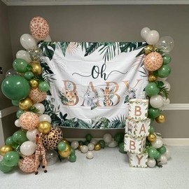 Avezano Jungle Animals Oh Baby Backdrop for Baby Shower Decoration Photography Background Safari Gold Green Greenery Leaves Gender Neutral Baby Shower Birthday Party Photoshoot (7x5ft)