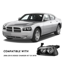 Headlight Assembly Set Replacement for 2006-2010 Dodge Charger Headlight with Coner Light Replacement OE Headlamp Driver and Passenger Side Black