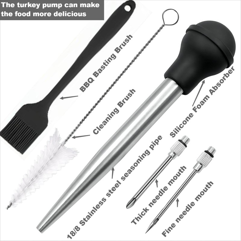 Viwehots Turkey Baster, Stainless Steel Turkey Baster Silicone Bulb with