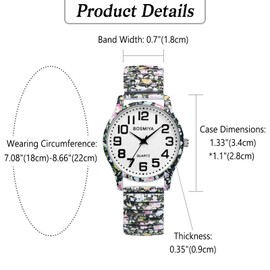 OIDEA Unisex Watch Elastic Bohemian: Boho Elastic Wrist Watch Printed Pattern Flowers Analogue Quartz Movement with Large Digital Dial Clear Watch Gift for Men Women, Type 10