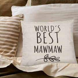 PUHEI Mawmaw Gifts Pillow Covers 18x18, Best Grandma Gift for Mother's Day Birthday from Grandkids, World's Best Mawmaw Decorative Throw Pillow Cover for Home Bedroom Living Room Couch Bed