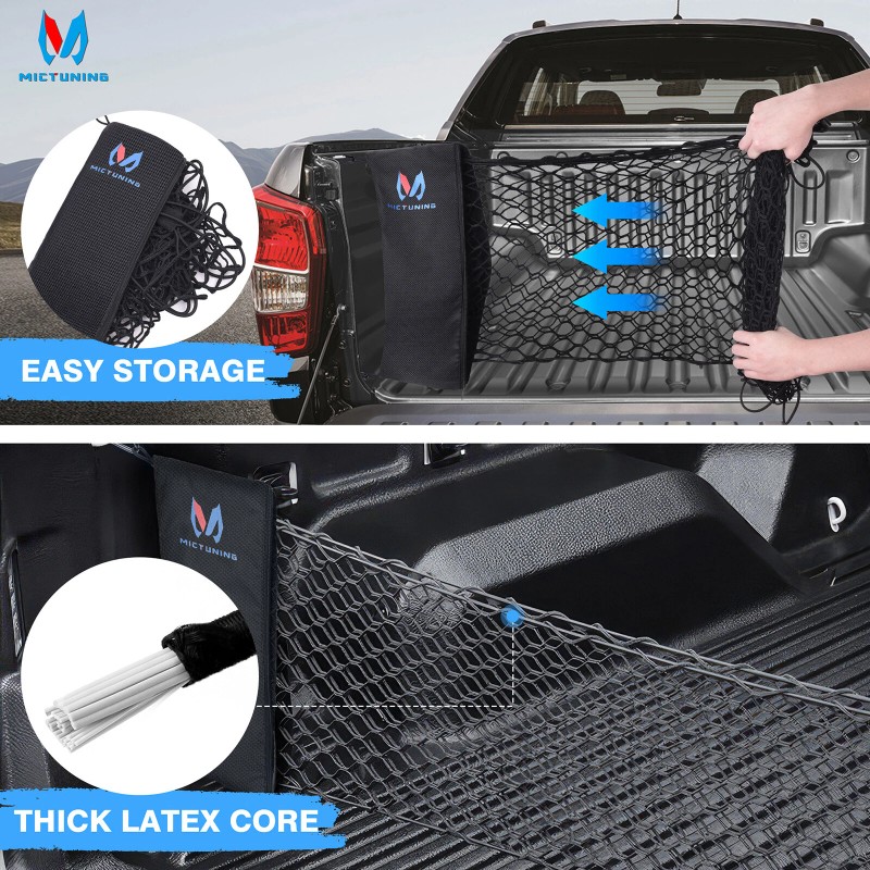 MICTUNING 1X Elastic Truck Bed Cargo Net w/ Storage Bag