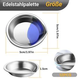 Stainless Steel Paint Bowl, Pack of 12 Round Paint Bowls, Mixing Palette for Paints, Stainless Steel Painting Palette, Watercolour Paint, Mixing Palette, Small Round Paint Bowl for DIY, Makeup,