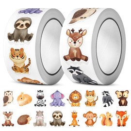 Pack of 1000 Animal Reward Stickers Animal Stickers Roll Children Animals Reward Stickers Animal Stickers for Children, Animal Shape Wall Stickers, Children's Teacher Award Motivation Stickers, 1 Inch