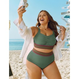 Hanna Nikole Swimwear 2 Piece Bikini Sets with Removable Bust Pads, Women Fitness Swimming Bikini Bean Green S