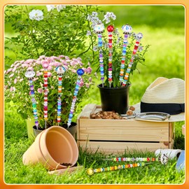 Hicarer 248 Pcs DIY Fairy Wand Kit Beaded Garden Stakes with 6 Threaded Rod Nuts 6 Crystal Stopper Top 6 Ceramic Pumpkin Mushroom Top 212 Diamond Glass Bead 12 Silver Pendant for Outdoor Decoration