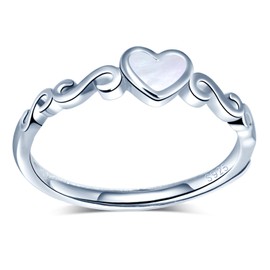INFINIONLY Women's Open Rings, 925 Sterling Silver Adjustable Rings, Mini Heart White Shell Rings, Wedding Ring, Inlaid Zircon, Engagement Ring, Sterling Silver, Cubic Zirconia